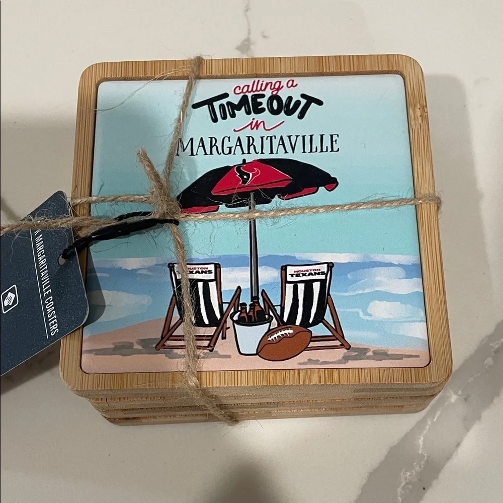 Margaritaville Coastal Umbrella Bamboo Coaster Sets- Houston Astros and Texans